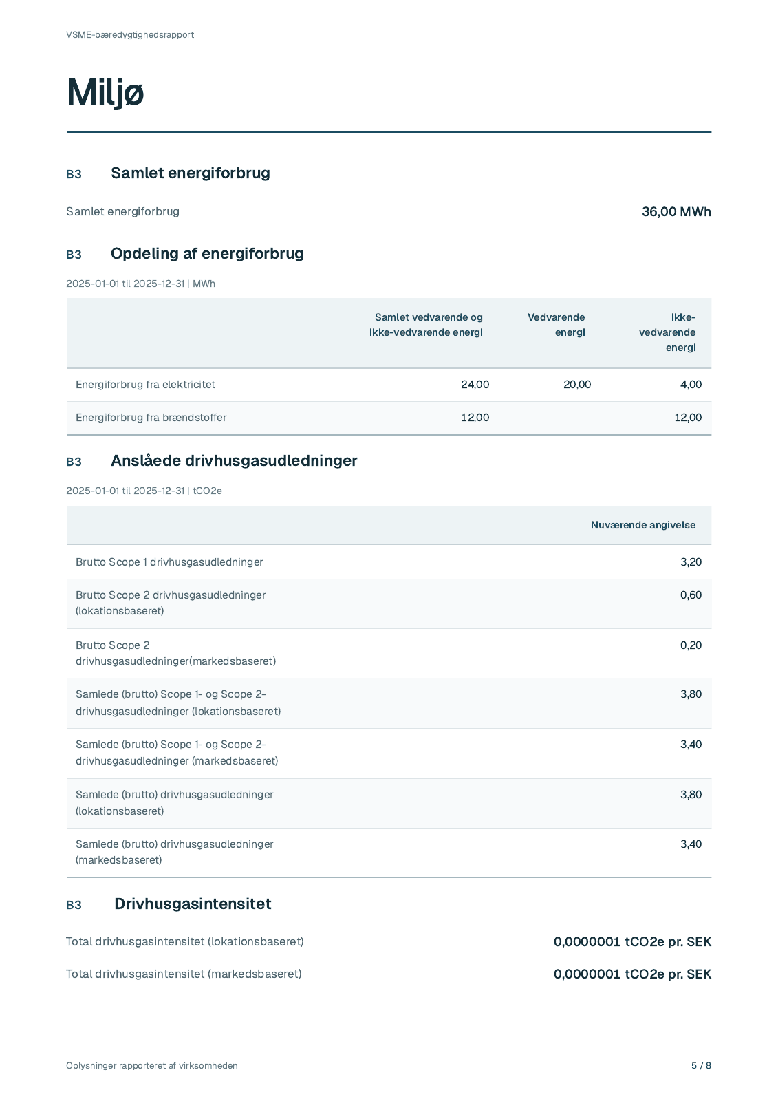 Side 5 fra Lindekulla Teknik ABs fiktive rapport for 2025