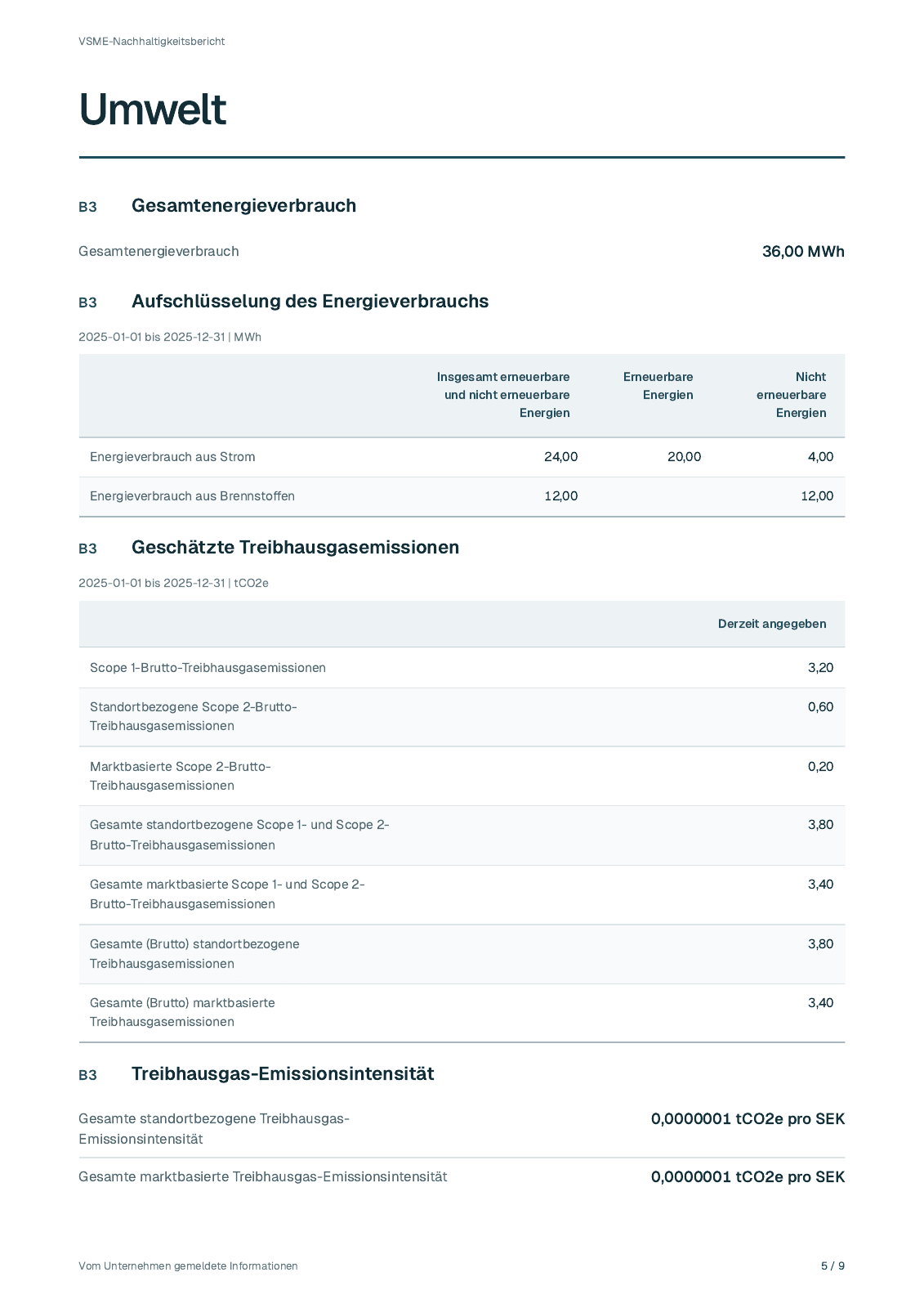 Seite 5 aus dem fiktiven Bericht 2025 von Lindekulla Teknik AB