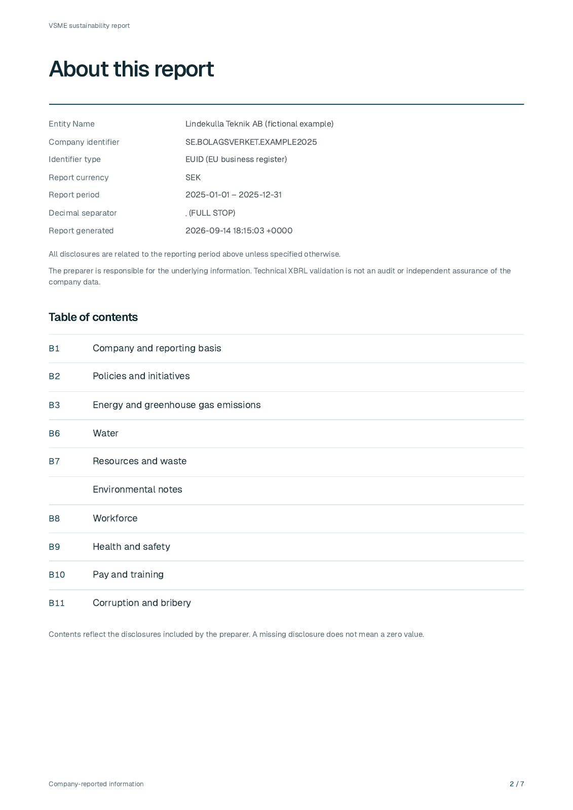 Page 2 from Lindekulla Teknik AB’s fictional 2025 report