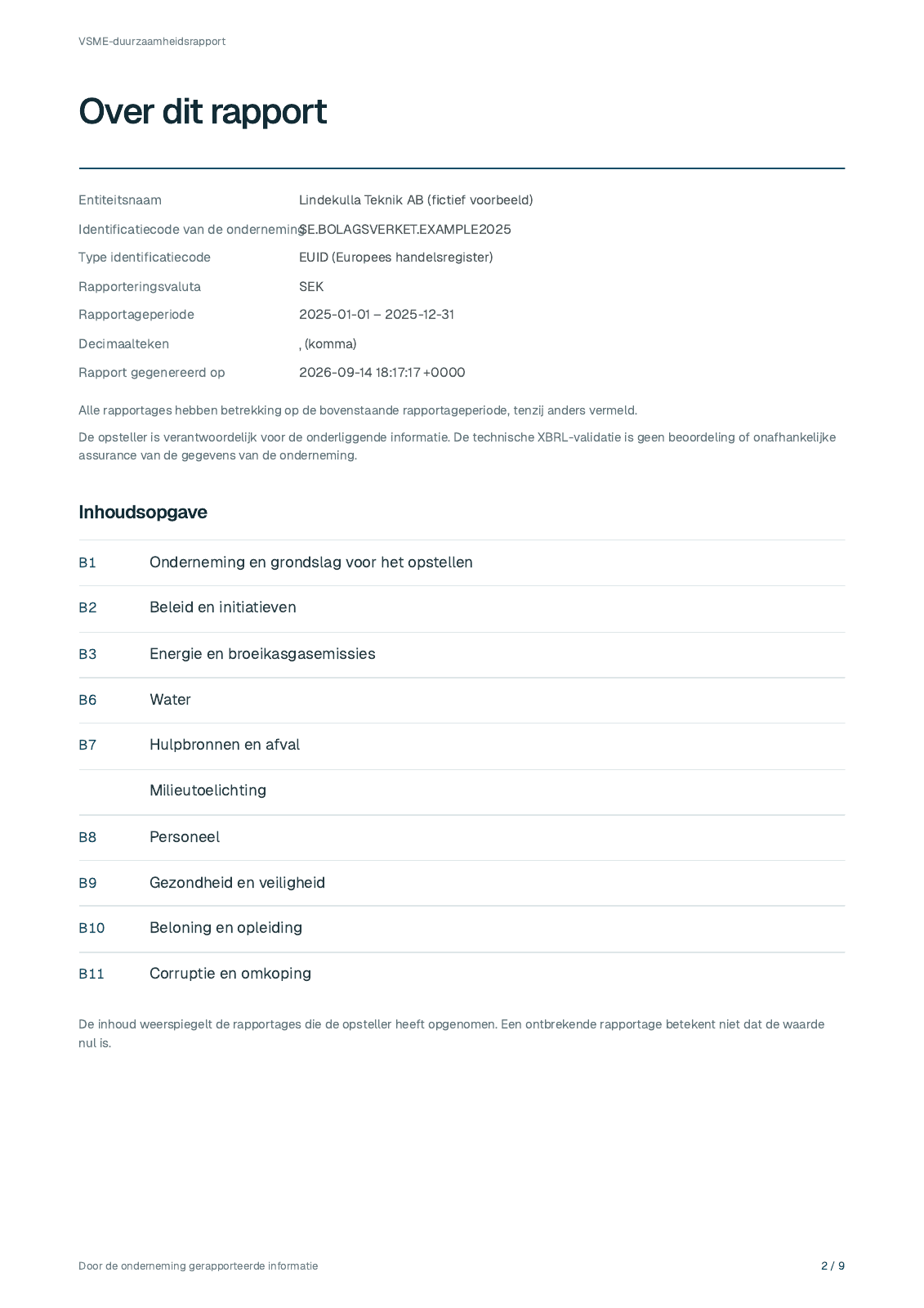 Pagina 2 uit het fictieve rapport 2025 van Lindekulla Teknik AB
